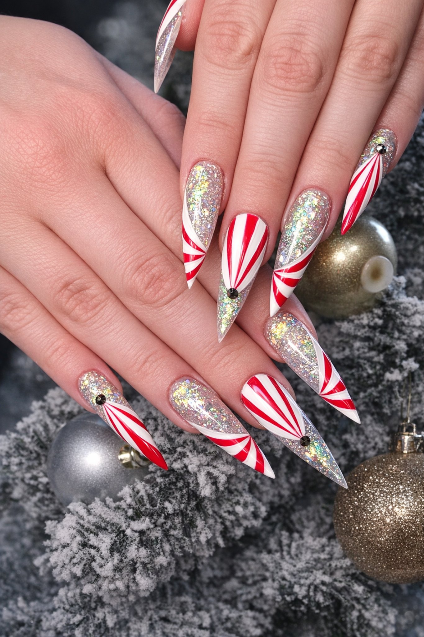 Holiday candy manicure at Nails Theory Beauty