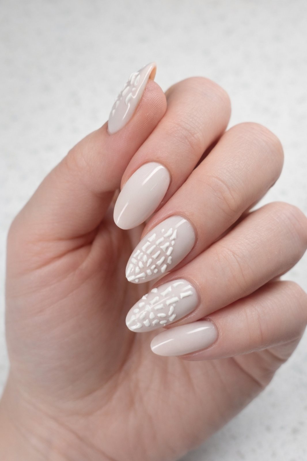 Ivory knit minimal nail inspiration